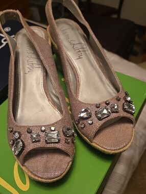 Sam & Libby taupe Crystal Embellished Peep-Toe Espadrilles